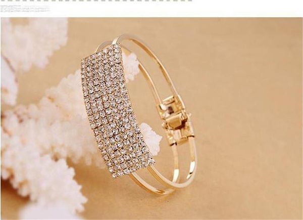 simple square noble multi-layer zircon full diamond bracelet, Golden;silver