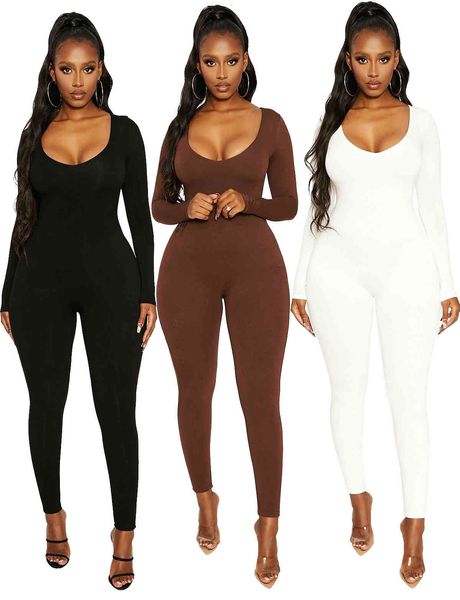 women's jumpsuits & rompers designer autumn winter style jumpsuit fashion solid color long sleeve low collar chest wrapped tight pants, Black;white
women's jumpsuits & rompers designer autumn winter style jumpsuit fashion solid color long sleeve low collar chest wrapped tight pants, Black;white