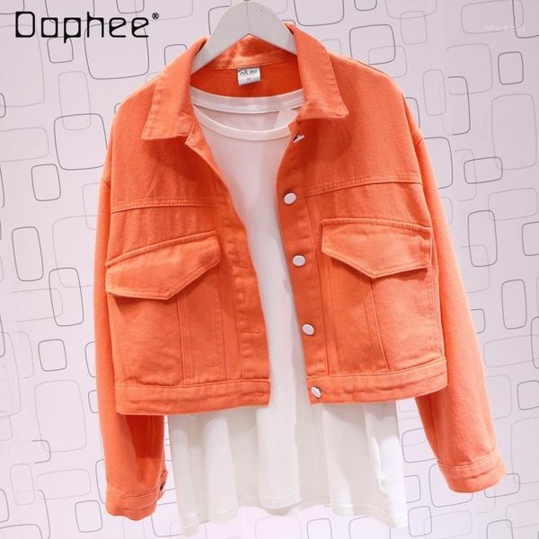 women's jackets 2021 spring and autumn orange denim solid color jacket female student clothes, Black;brown
women's jackets 2021 spring and autumn orange denim solid color jacket female student clothes, Black;brown