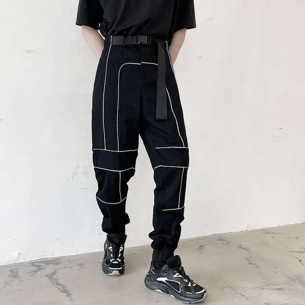 men's pants men reflective strip belt casual pencil male women streetwear hip hop harem pant couple jogger sweatpants trousers i5u1, Black
men's pants men reflective strip belt casual pencil male women streetwear hip hop harem pant couple jogger sweatpants trousers i5u1, Black