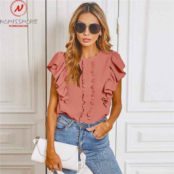 women's blouses & shirts elegant women summer solid color blouse hollow out design button ruffles decor o-neck butterfly sleeve slim pu, White
women's blouses & shirts elegant women summer solid color blouse hollow out design button ruffles decor o-neck butterfly sleeve slim pu, White