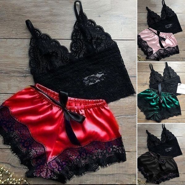 sleepwear women lingerie 2 pcs shorts comfy silk lace pajama sets babydoll nightdress nightgown sleepdress underwear slim suspenders vest su, Black;red
sleepwear women lingerie 2 pcs shorts comfy silk lace pajama sets babydoll nightdress nightgown sleepdress underwear slim suspenders vest su, Black;red