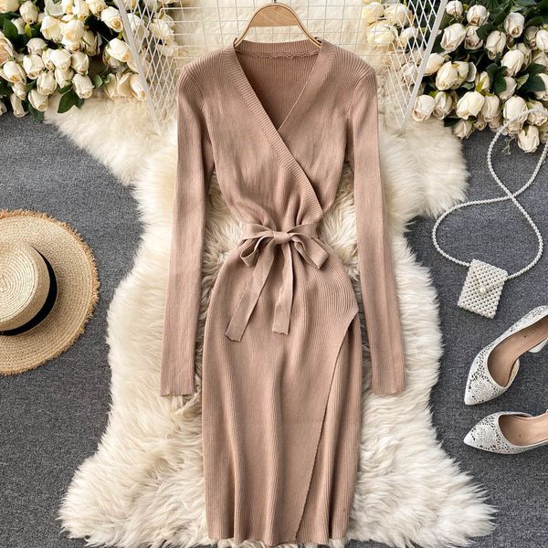 long-sleeved knitted dress women autumn and winter style v-neck lace-up 210514, Black;gray
long-sleeved knitted dress women autumn and winter style v-neck lace-up 210514, Black;gray