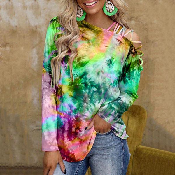 women's t-shirt fashion tie-dye printed off shoulder casual loose women slant collar summer slim milk silk ladies shirt, White
women's t-shirt fashion tie-dye printed off shoulder casual loose women slant collar summer slim milk silk ladies shirt, White
