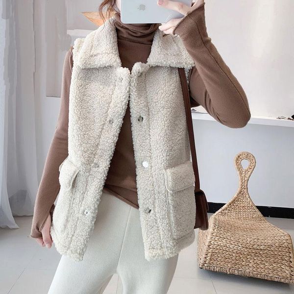 women's vests 2021 winter vest jacket women casual lamb wool thicken warm waistcoat lapel pocket hidden button outwear sleeveless coat, Black;white
women's vests 2021 winter vest jacket women casual lamb wool thicken warm waistcoat lapel pocket hidden button outwear sleeveless coat, Black;white