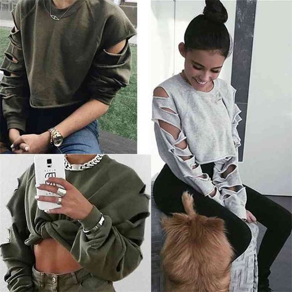 arrival women's casual pullovers fashion round neck long sleeve solid hole cropped sweatshirt sudaderas mujer 210517, White
arrival women's casual pullovers fashion round neck long sleeve solid hole cropped sweatshirt sudaderas mujer 210517, White