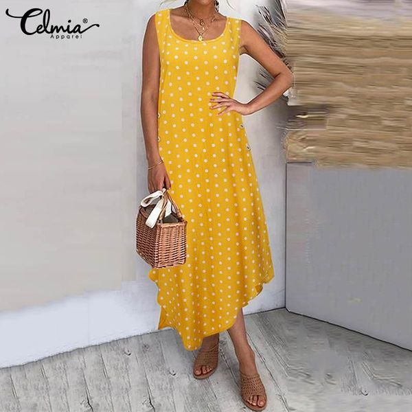 casual dresses women fashion polka dot dress celmia 2021 round neck sleeveless irregular summer hem long loose holiday a line vestidos, Black;gray
casual dresses women fashion polka dot dress celmia 2021 round neck sleeveless irregular summer hem long loose holiday a line vestidos, Black;gray