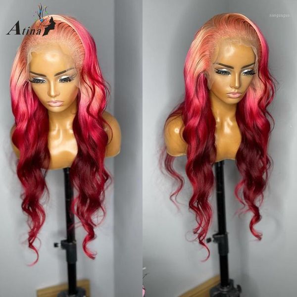 atina wavy ombre highlight pink 99j burgundy colored 613 blonde glueless human hair wigs for women preplucked hd transparent wig1, Black;brown
atina wavy ombre highlight pink 99j burgundy colored 613 blonde glueless human hair wigs for women preplucked hd transparent wig1, Black;brown