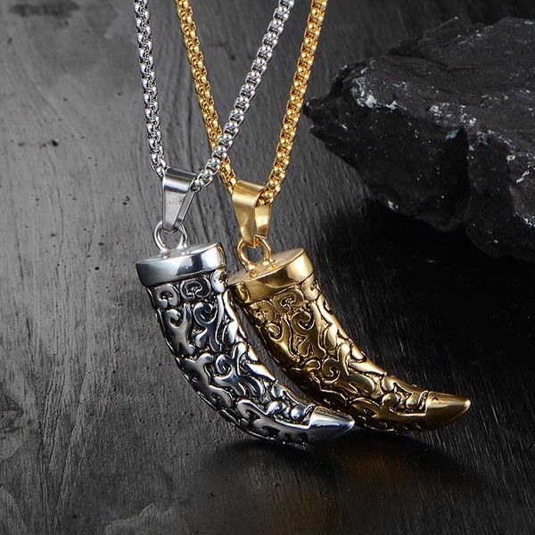 pendant necklaces necklace mens vintage wolf tooth stainless steel gold chain jewelry hip hop gifts for male accessories, Silver 
pendant necklaces necklace mens vintage wolf tooth stainless steel gold chain jewelry hip hop gifts for male accessories, Silver
