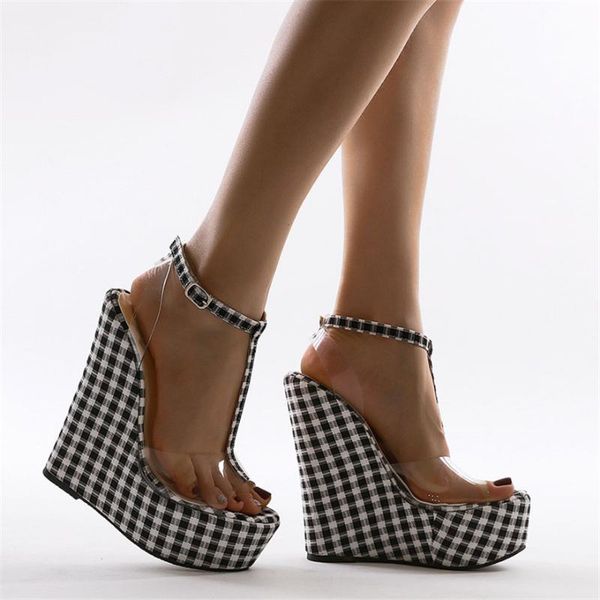 2021 plaid simple women wedge sandals open toe female platform bohemia high heel sandals transparent ankle strap woman shoes 1, Black
2021 plaid simple women wedge sandals open toe female platform bohemia high heel sandals transparent ankle strap woman shoes 1, Black
