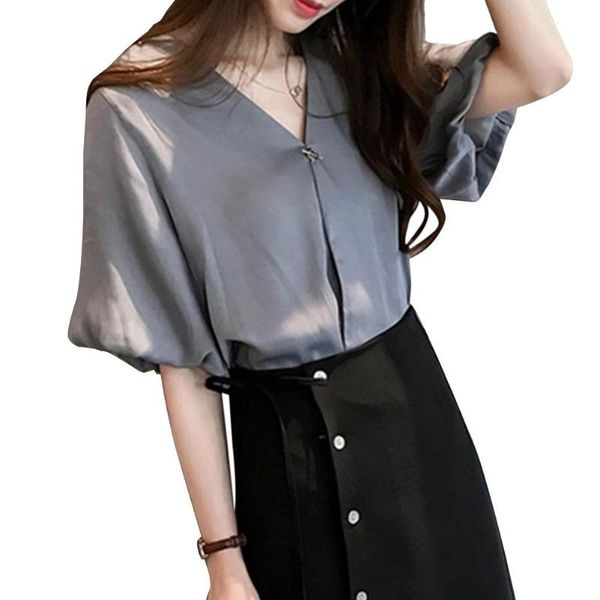 women blouse solid color summer puff sleeve shirt loose v collar short pullover female women's blouses & shirts, White
women blouse solid color summer puff sleeve shirt loose v collar short pullover female women's blouses & shirts, White