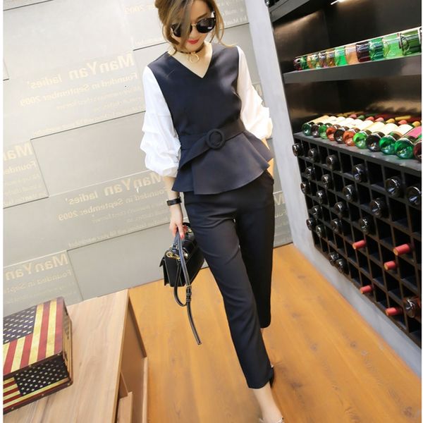 two piece dress spring summer women's large size black stitching set waist v-neck puff sleeve shirt + elastic nine pants two-piece a4ok, White
two piece dress spring summer women's large size black stitching set waist v-neck puff sleeve shirt + elastic nine pants two-piece a4ok, White