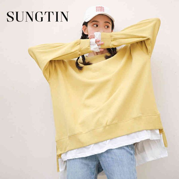 korean women's loose hoodie, artificial two-piece long sleeved coat, harajuku informal sweater, yellow clothing, Black
korean women's loose hoodie, artificial two-piece long sleeved coat, harajuku informal sweater, yellow clothing, Black