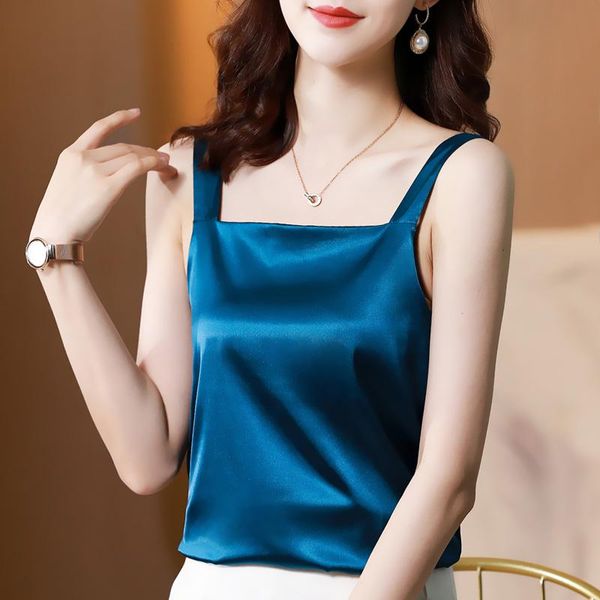 women's blouses & shirts summer camis satin solid blouse for women sleeveless shirt blue square collar neck female woman basic, White
women's blouses & shirts summer camis satin solid blouse for women sleeveless shirt blue square collar neck female woman basic, White