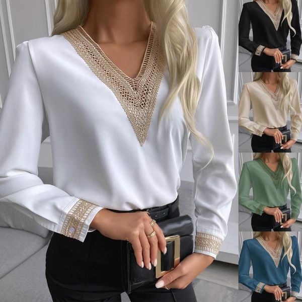 women's blouses & shirts office lady blouse women 2021 patchwork fashion lace v neck spring autumn long sleeve chiffon shirt streetwear, White
women's blouses & shirts office lady blouse women 2021 patchwork fashion lace v neck spring autumn long sleeve chiffon shirt streetwear, White