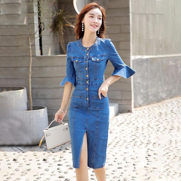 casual dresses normov elegant women dress summer o neck flare sleeve button pockets split denim solid bodycon, Black;gray
casual dresses normov elegant women dress summer o neck flare sleeve button pockets split denim solid bodycon, Black;gray