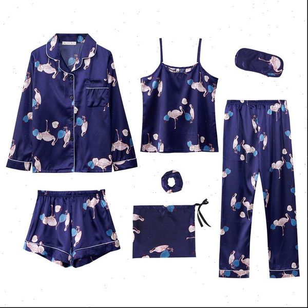 7 pieces silk satin pajamas women sleepwear sets pyjamas set pijama flower print female loungewear, Black;red
7 pieces silk satin pajamas women sleepwear sets pyjamas set pijama flower print female loungewear, Black;red