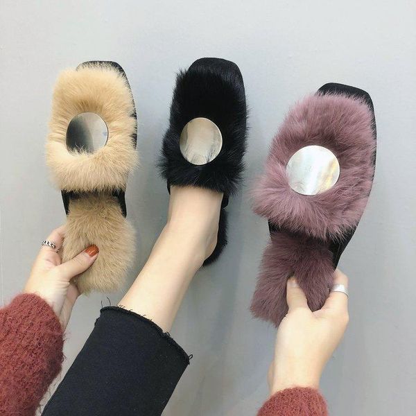 slippers korean fur 2021 winter shoes woman fashion retro buckles hair flat flip flops cool outdoor slipper slid, Black
slippers korean fur 2021 winter shoes woman fashion retro buckles hair flat flip flops cool outdoor slipper slid, Black