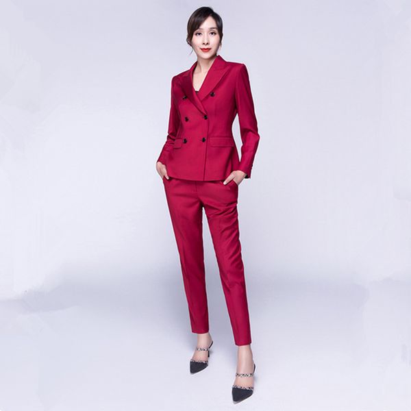 women's two piece pants suits burgundy double-breasted suit 2 jackets trousers feminine business professional wear female pantsuits, White
women's two piece pants suits burgundy double-breasted suit 2 jackets trousers feminine business professional wear female pantsuits, White