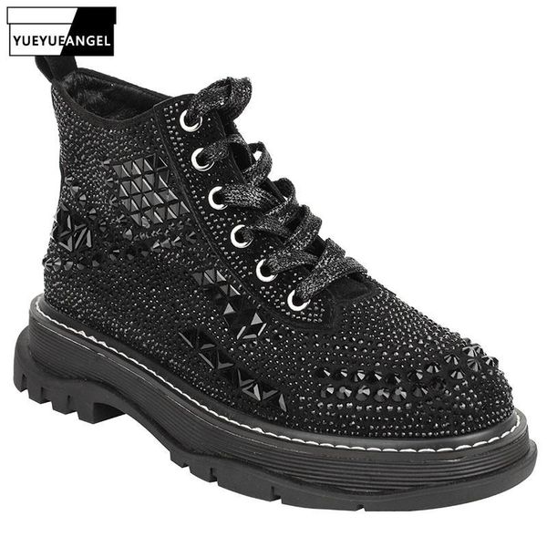 boots fashion women vintage round toe crystal studded ankle casual lace up platform punk winter high female shoes, Black
boots fashion women vintage round toe crystal studded ankle casual lace up platform punk winter high female shoes, Black
