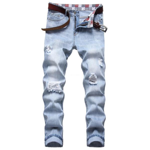 men's jeans 2021 autumn spring ripped street hip hop punk stretch bike trendy holes straight denim trouers, Blue
men's jeans 2021 autumn spring ripped street hip hop punk stretch bike trendy holes straight denim trouers, Blue
