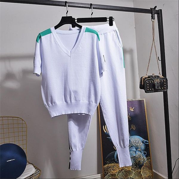 summer knitted ice silk womenpant two piece set korean fashion clothing short sleeve t shirt casual pants womens sets tide, White
summer knitted ice silk womenpant two piece set korean fashion clothing short sleeve t shirt casual pants womens sets tide, White