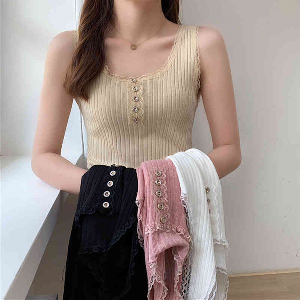 women hook flower lace button tank solid stitching v-neck camis female knitted short slim sleeveless shirt tank summer 210412, White
women hook flower lace button tank solid stitching v-neck camis female knitted short slim sleeveless shirt tank summer 210412, White