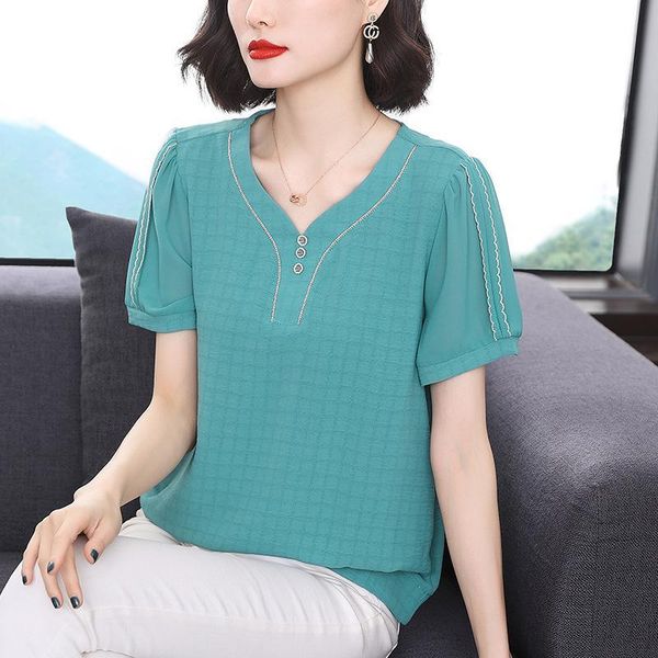 women's blouses & shirts mom's short sleeve chiffon shirt 2021 summer fashion foreign style v-neck show thin cover belly age reduc, White
women's blouses & shirts mom's short sleeve chiffon shirt 2021 summer fashion foreign style v-neck show thin cover belly age reduc, White