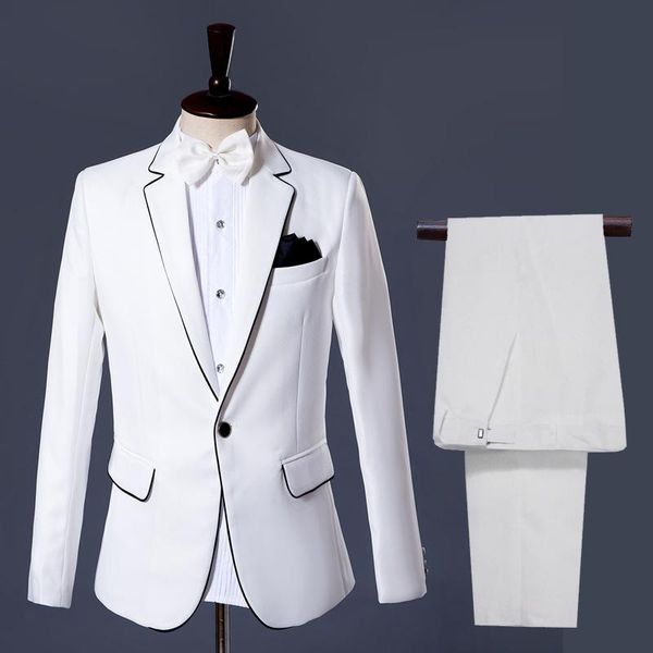 men's suits & blazers stage dresses white with black edge mens suit party wedding groom single breasted tuxedo jacket pants, White;black
men's suits & blazers stage dresses white with black edge mens suit party wedding groom single breasted tuxedo jacket pants, White;black