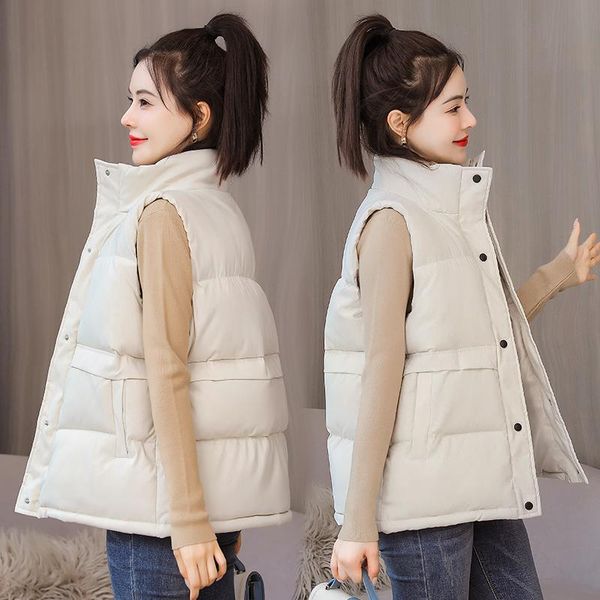 women's vests 2021 women padded vest autumn winter solid stand collar sleeveless buttons thick warm coat casual female waistcoat, Black;white
women's vests 2021 women padded vest autumn winter solid stand collar sleeveless buttons thick warm coat casual female waistcoat, Black;white