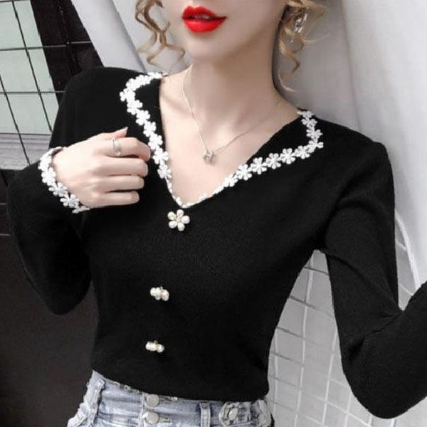 women's sweaters for women 2021 long sleeve sweater beading v-neck knitted pullover womens d841, White;black
women's sweaters for women 2021 long sleeve sweater beading v-neck knitted pullover womens d841, White;black