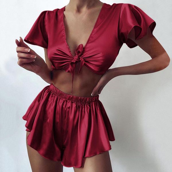 women's sleepwear women sexy-lingerie pajama sets satin silk babydoll lace up nightwear pajamas summer ladies home wear, Black;red
women's sleepwear women sexy-lingerie pajama sets satin silk babydoll lace up nightwear pajamas summer ladies home wear, Black;red