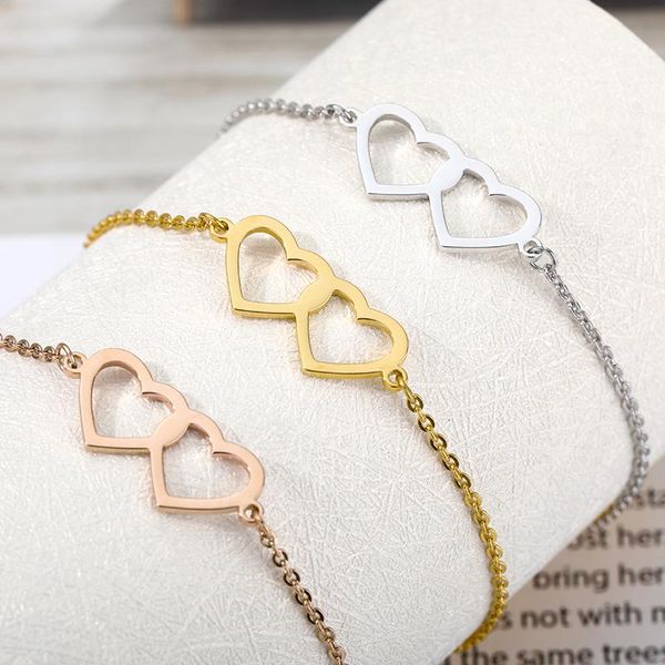 fashion double love heart charm bracelet chain gold silver color stainless steel for women bangle jewelry christmas gifts bracelets, Golden;silver
fashion double love heart charm bracelet chain gold silver color stainless steel for women bangle jewelry christmas gifts bracelets, Golden;silver