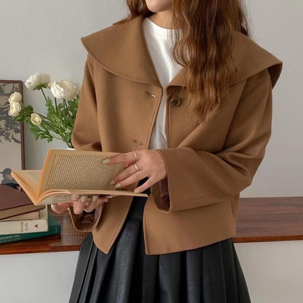 women's wool & blends 2021 autumn winter women jacket pockets turn-down collar oversized wild outerwear woolen vintage buttons short, Black
women's wool & blends 2021 autumn winter women jacket pockets turn-down collar oversized wild outerwear woolen vintage buttons short, Black