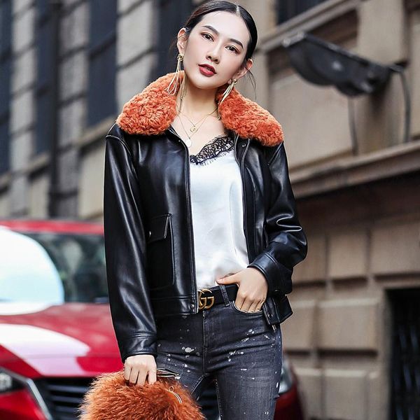 women's leather & faux autumn winter coat women clothes 2021 wool fur collar real female jacket genuine warm zt4865, Black
women's leather & faux autumn winter coat women clothes 2021 wool fur collar real female jacket genuine warm zt4865, Black