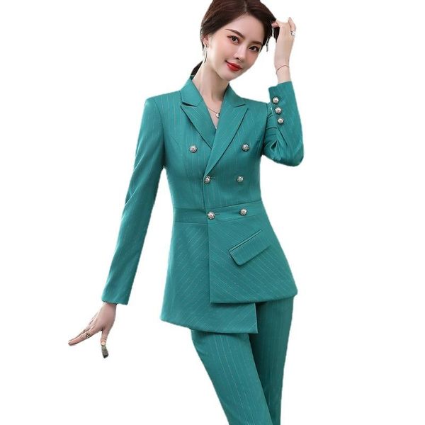 women's two piece pants autumn and winter professional suits 2021 striped double-breasted ladies jacket temperament high waist trousers, White
women's two piece pants autumn and winter professional suits 2021 striped double-breasted ladies jacket temperament high waist trousers, White