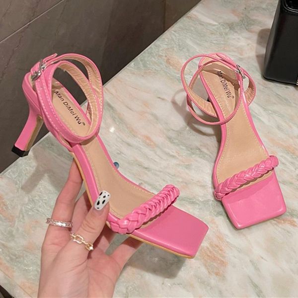 elegant women summer open toe sandals pink thin high heels narrow band female weave beach vacation shoes, Black
elegant women summer open toe sandals pink thin high heels narrow band female weave beach vacation shoes, Black