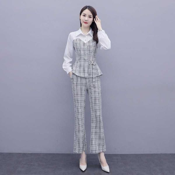 spring women's fashion large size plaid stitching long sleeve shirts+ pants suits female plus two-piece sets 210531, White
spring women's fashion large size plaid stitching long sleeve shirts+ pants suits female plus two-piece sets 210531, White