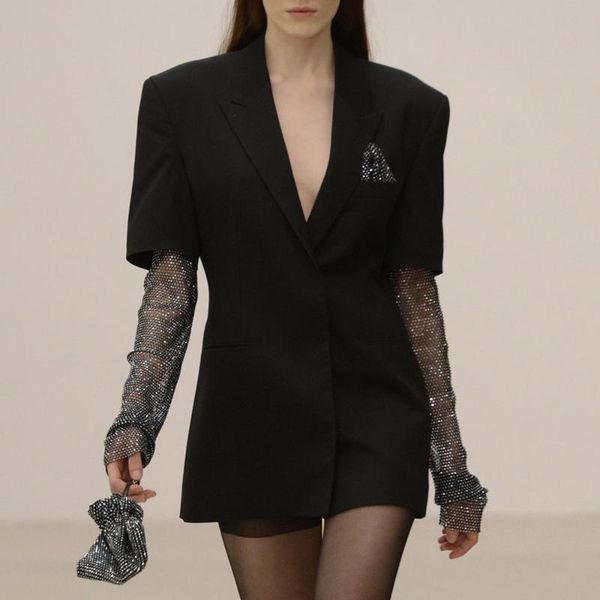 suit european style fashionable shiny nail diamond mesh sleeve stitching thin jacket black slim blazer coats women's suits & blazers, White;black
suit european style fashionable shiny nail diamond mesh sleeve stitching thin jacket black slim blazer coats women's suits & blazers, White;black
