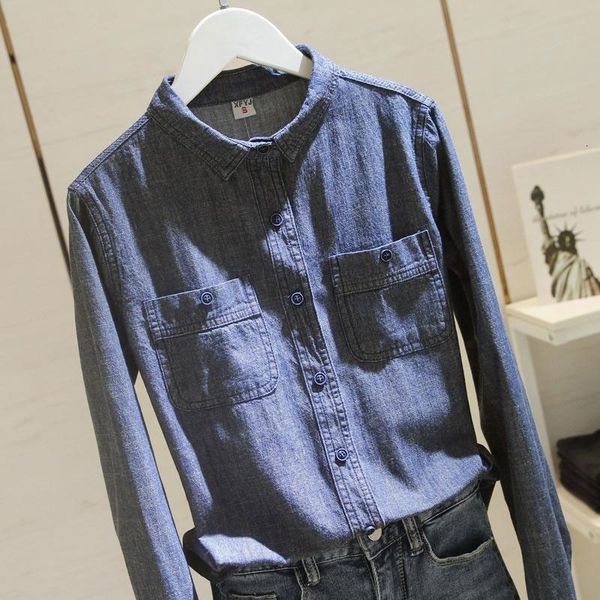 women's blouses & shirts spring autumn korea fashion women long sleeve turn-down collar denim shirt all-matched casual double poc, White
women's blouses & shirts spring autumn korea fashion women long sleeve turn-down collar denim shirt all-matched casual double poc, White