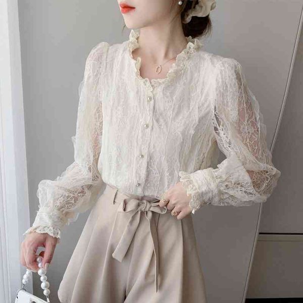 spring lace embroidery women shirts ruffles see through slim office lady elegant blouses lantern sleeved pulls outwear 210515, White
spring lace embroidery women shirts ruffles see through slim office lady elegant blouses lantern sleeved pulls outwear 210515, White