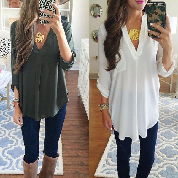 stylish women casual chiffon long sleeve shirt ladies loose v-neck blouse tee women's blouses & shirts, White
stylish women casual chiffon long sleeve shirt ladies loose v-neck blouse tee women's blouses & shirts, White