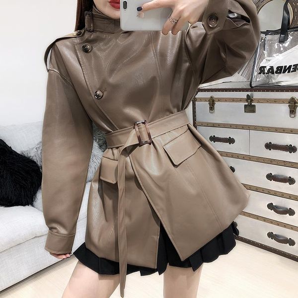 women's jackets arrival autumn fashion safari style pu women jacket stand collar handsome loose leather coat, Black;brown
women's jackets arrival autumn fashion safari style pu women jacket stand collar handsome loose leather coat, Black;brown