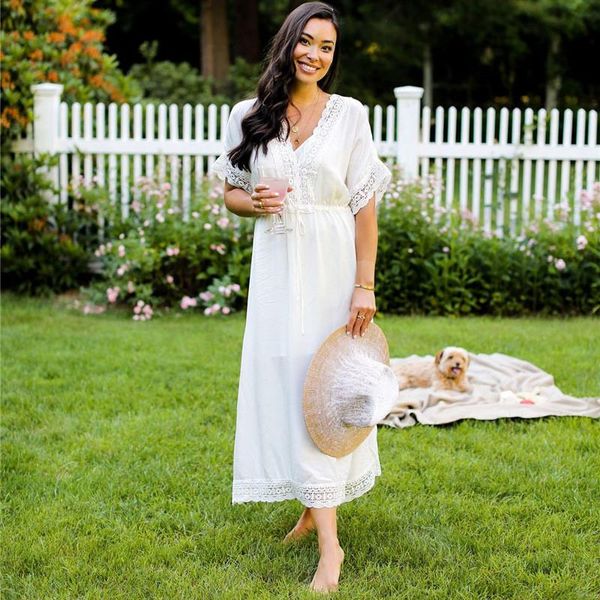 women's swimwear 2021 women bikini cover up lace splicing plus size beach kaftan long robe de plage dress tunic white cotton beachwear, White;black
women's swimwear 2021 women bikini cover up lace splicing plus size beach kaftan long robe de plage dress tunic white cotton beachwear, White;black