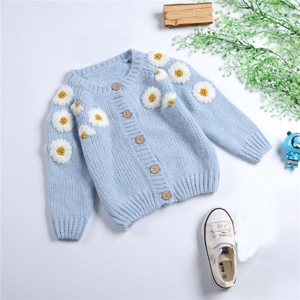spring round neck long-sleeved girls cardigan light blue solid color chrysanthemum embroidered children's sweater pullover
spring round neck long-sleeved girls cardigan light blue solid color chrysanthemum embroidered children's sweater pullover