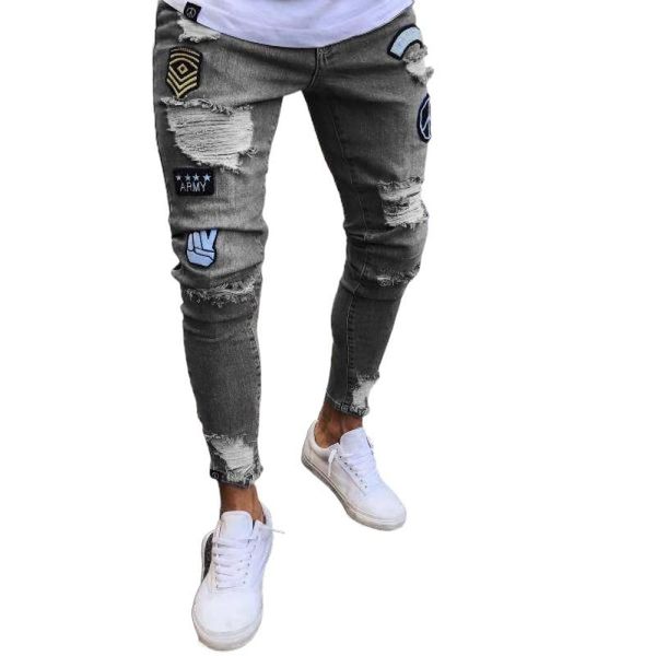 men's jeans european and american badge trend knee holes zipper feet fashion casual denim trousers, Blue
men's jeans european and american badge trend knee holes zipper feet fashion casual denim trousers, Blue