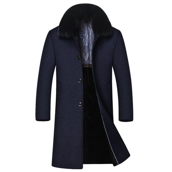 men's wool & blends woolen coat mid-length blended jacket winter high-end plus velvet thick fur collar man business formal long, Black
men's wool & blends woolen coat mid-length blended jacket winter high-end plus velvet thick fur collar man business formal long, Black