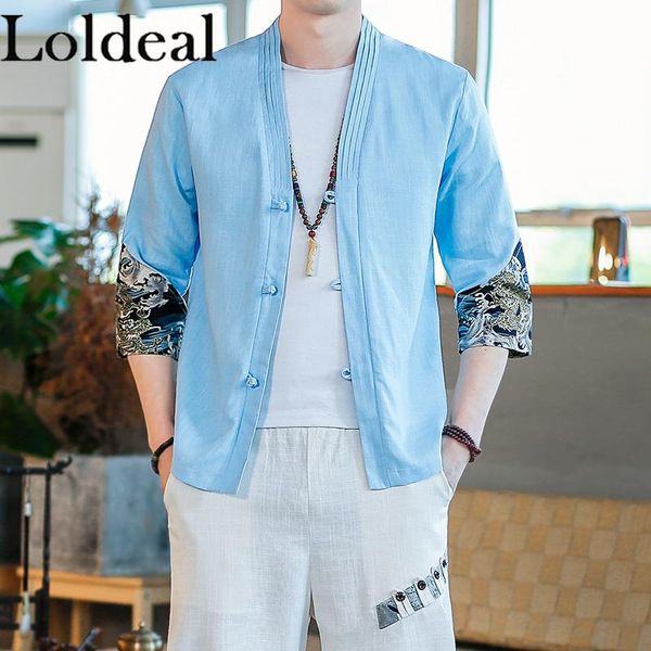 men's casual shirts loldeal chinese style 3/4 sleeve shirt men linen stand collar stitching slim single-breasted kimono, White;black
men's casual shirts loldeal chinese style 3/4 sleeve shirt men linen stand collar stitching slim single-breasted kimono, White;black