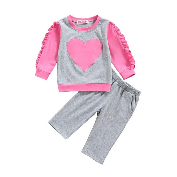 clothing sets 2021 0-5y sport kids baby girl clothes set hearts patch ruffle long sleeve sweatshirt+pants autumn casual cotton 2pcs, White 
clothing sets 2021 0-5y sport kids baby girl clothes set hearts patch ruffle long sleeve sweatshirt+pants autumn casual cotton 2pcs, White