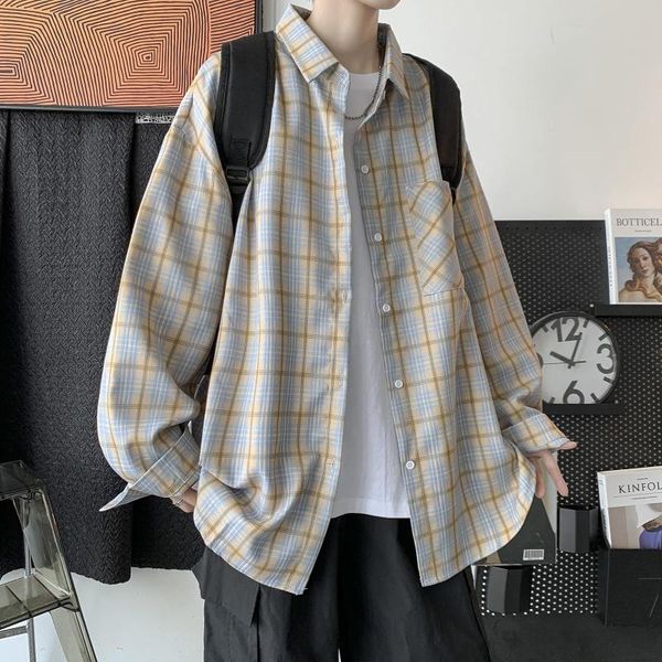 men's casual shirts autumn street blouse vintage oversized plaid long sleeve male korean fashions clothes, White;black
men's casual shirts autumn street blouse vintage oversized plaid long sleeve male korean fashions clothes, White;black